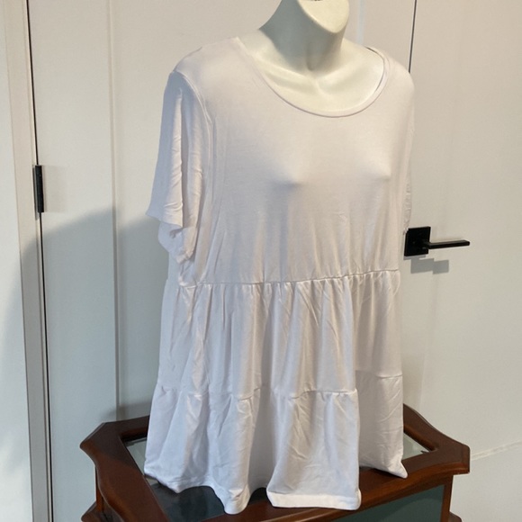 George Womens Top XL Tee Shirt White Scoop Neck Panels Short Sleeve Rayon Soft - Picture 2 of 7